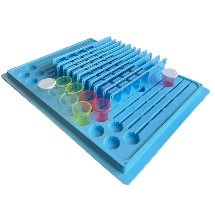Bandeja para 19 dispensadores y 28 vasos azul